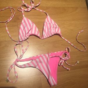 lolli swim pink white stripe string bikini